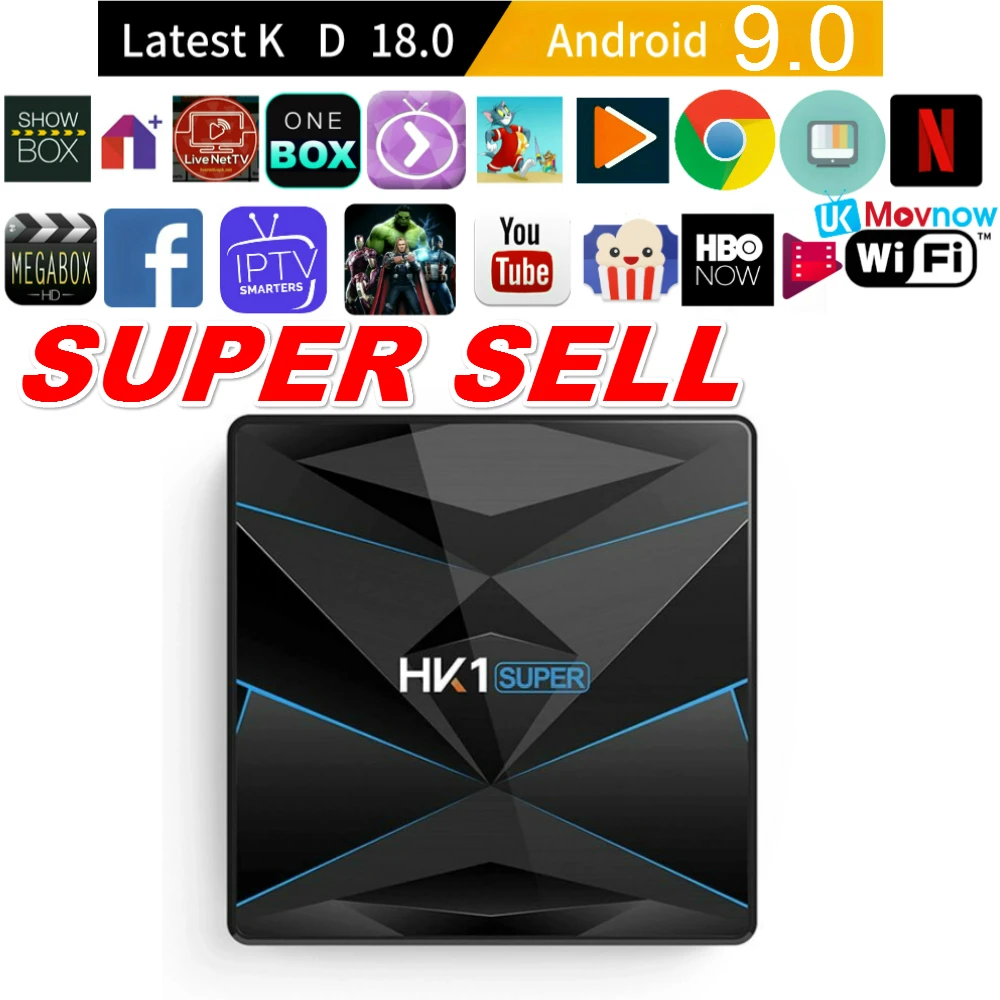 T ТВ коробка Android 9 0 HK1 супер RK3318 2/4GB Оперативная память 16/32/64/128 ГБ Встроенная 6K H.265