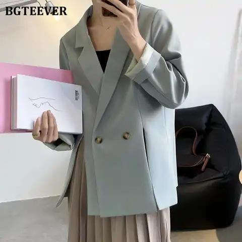 Пиджак BGTEEVER Женский Повседневный двубортный, элегантный свободный пиджак с длинным рукавом и Боковым Разрезом, весна 2021