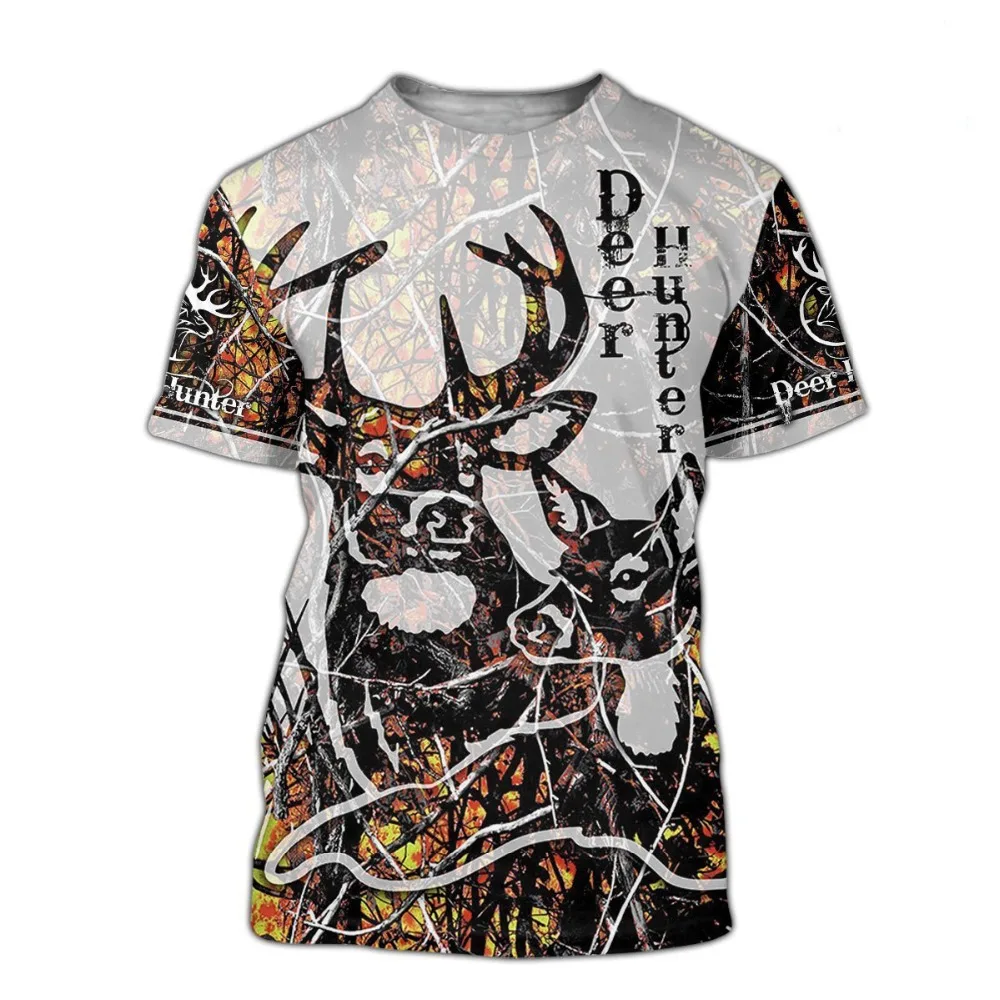 Футболка мужская с 3D принтом оленя и охотника Повседневный пуловер в стиле