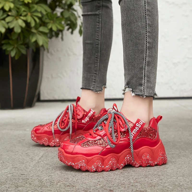 5 см/1 95 &quotВысота женские кроссовки модная обувь массивные черные Популярные