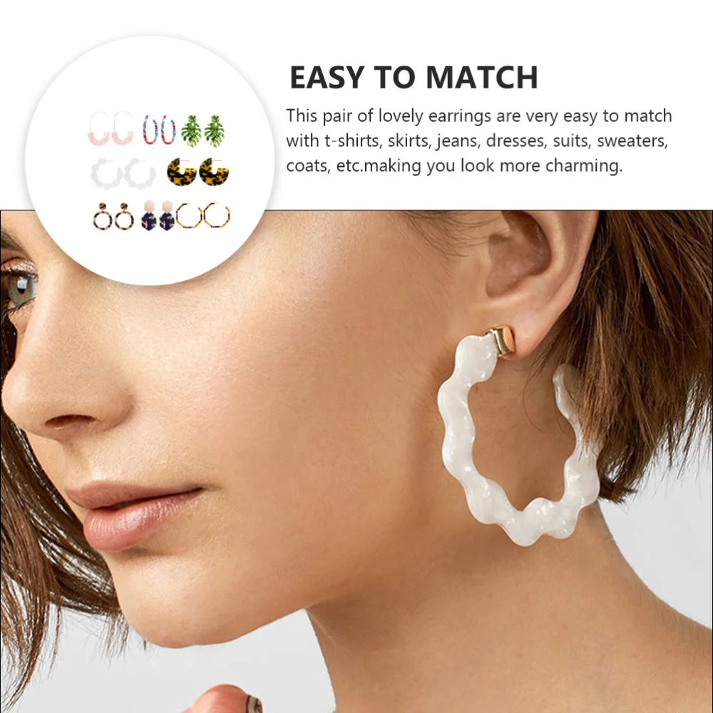 

8 Pairs of Decorative Earrings Fashionable Ear Studs Acrylic Ear Pendants