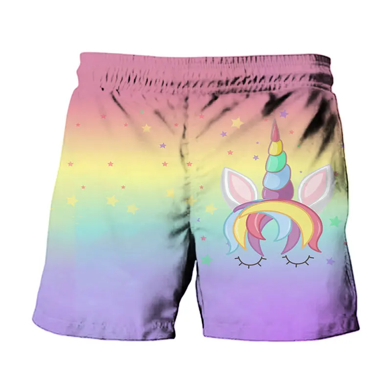 

2021 Summer Handsome 3D Cartoon Unicorn Kids Beach Shorts Boys Girls Sports Trend Shorts Cute Baby Cool 2-14 Years Pants