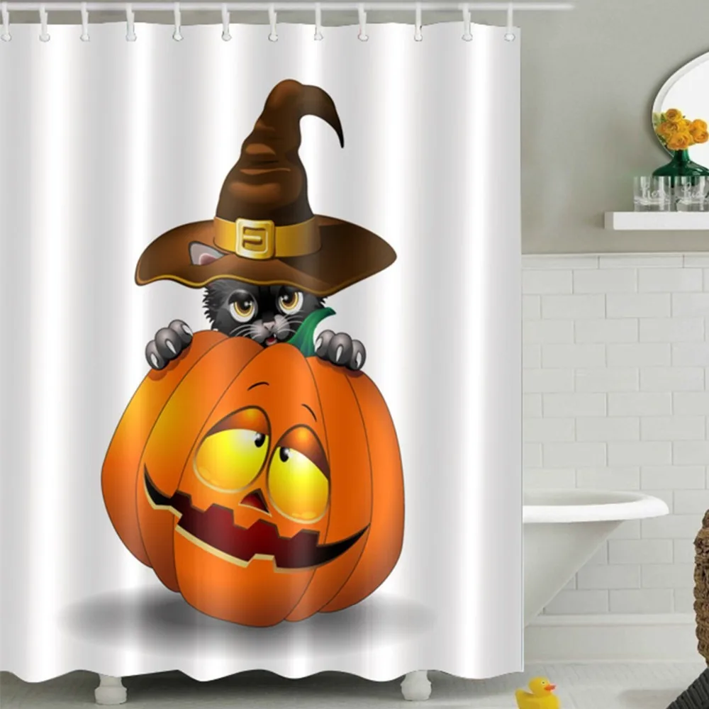 Белая Тыква занавеска для душа бейсболка с кошкой Хэллоуин дождевая одежда