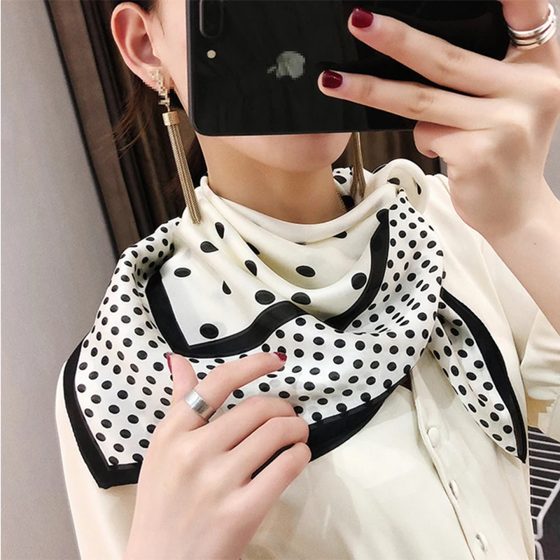 Новый модный шарф в горошек Корейском стиле винтажный женский 70x70 см |