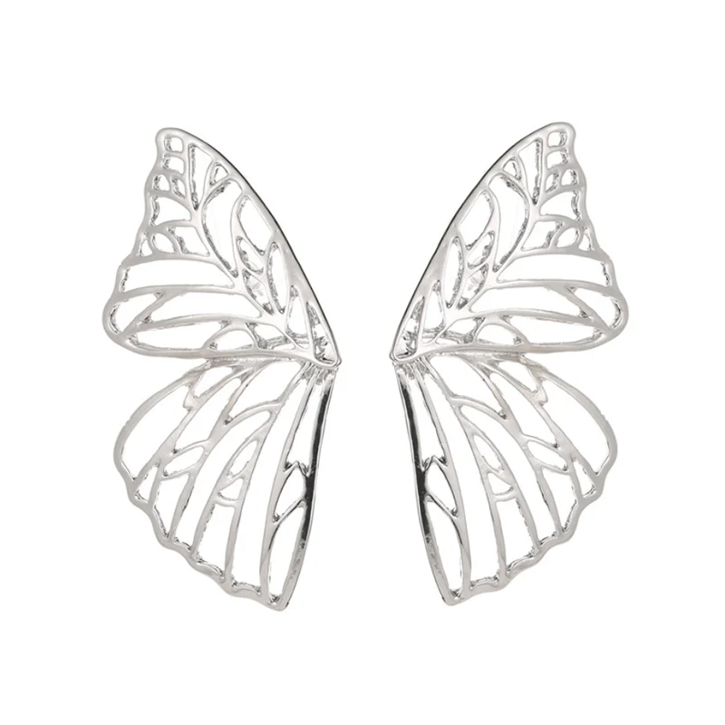 2019New Gold Silver Color Hollow Butterfly Earrings Elegant Big Fan Shaped Metal Women Stud Fashion Jewelry Accessories | Украшения и