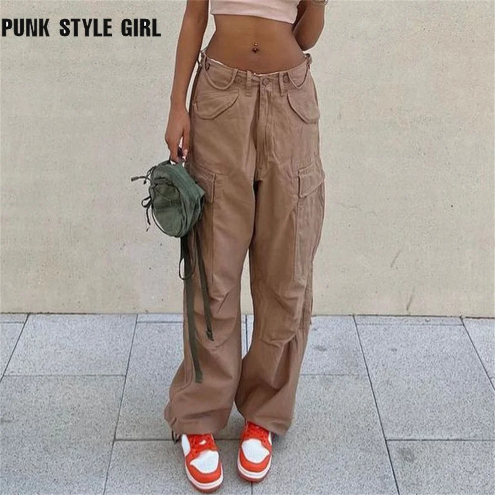 

Fashion Retro Cargo Pants Pockets Women Streetwear Vintage Joggers Fairycore Khaki Denim Korean Casual Cute Sweatpants