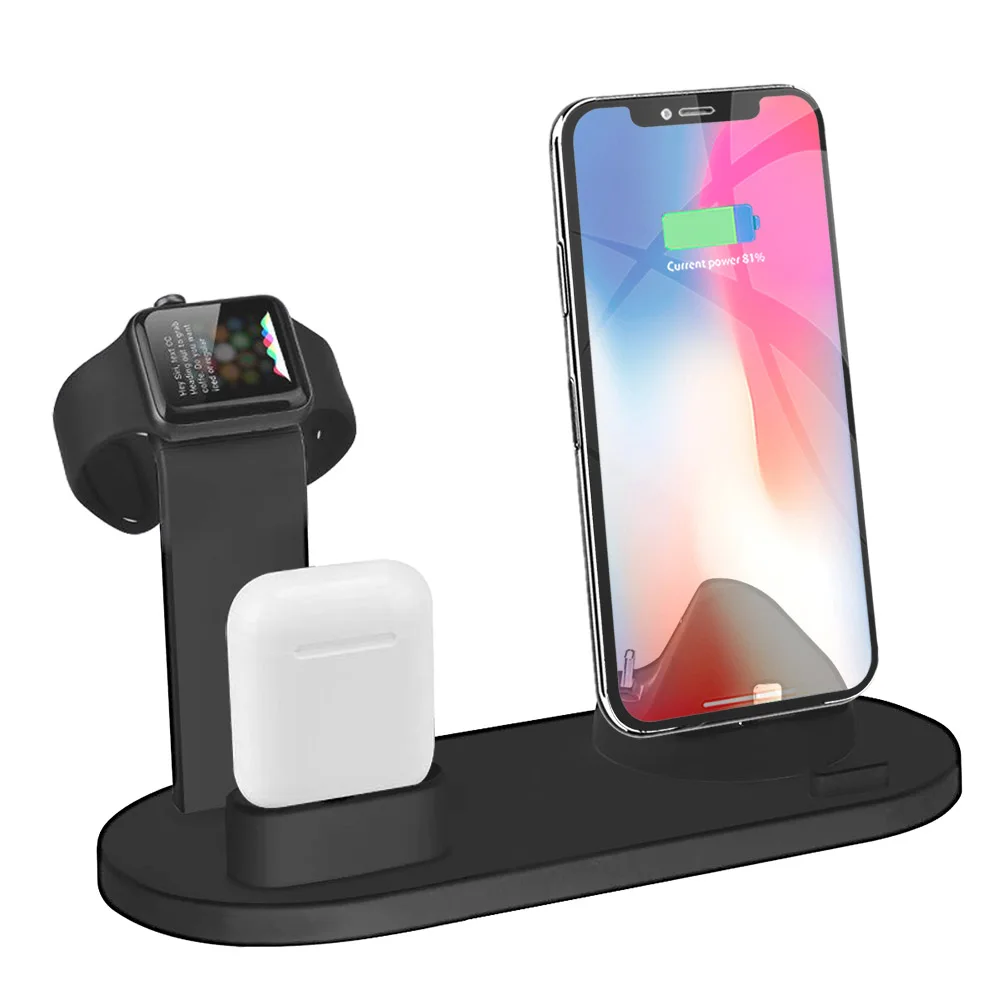 Without Wireless FDGAO Qi Беспроводная зарядная станция для Apple Watch iPhone 11 X XS XR MAX 8 7 6s Plus Airpods 10 Вт быстрая зарядная док-станция с держателем - Цвет: Without Wireless