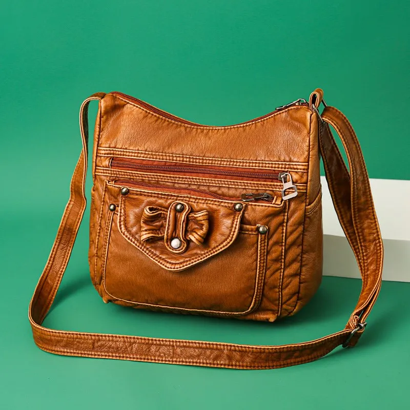 

2021 New Luxury Women Washed Soft Leather Shoulder Bag Purses and Handbags Women's Bags Designer Female Fashion Crossbody Bag
