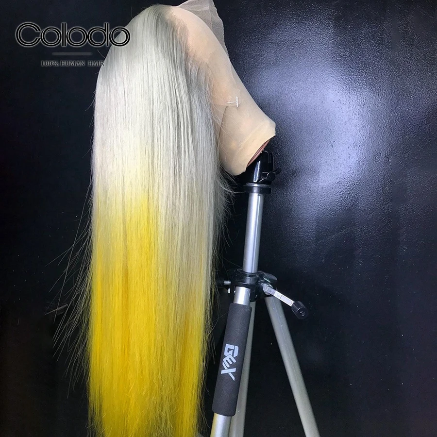 COLODO Glueless 613 парик фронта шнурка 13X4 Омбре человеческих волос парик remy волос бразильские предварительно сорванные синие прямые парики для черных женщин