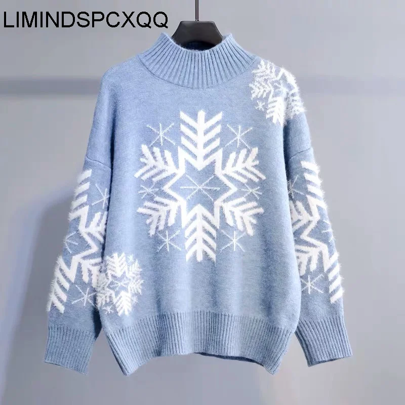 Рождественский норковый свитер с высоким воротником 2021 женский свободный