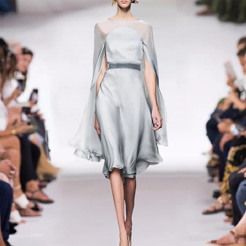 

Женское дизайнерское платье с круглым вырезом, модельное элегантное платье высокого качества с рукавами-накидками, лето 2021