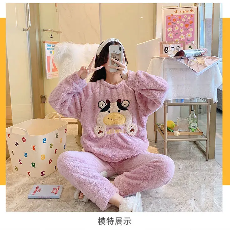 Autumn Winter Pyjamas for Women Sweet and Lovely Thickened Warm Pajama Set Women Pajamas Sleepwear Women Homewear pajama woman