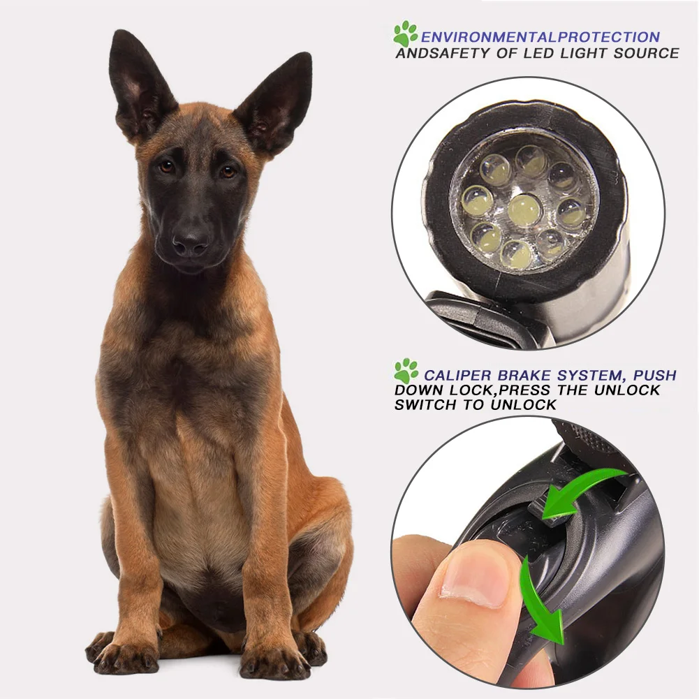 

Retractable Dog Leash Belt Dog Leash 15ft Heavy Duty Multi-functional Dog Leash with Flashlight Waste Bags Pet Training Leash