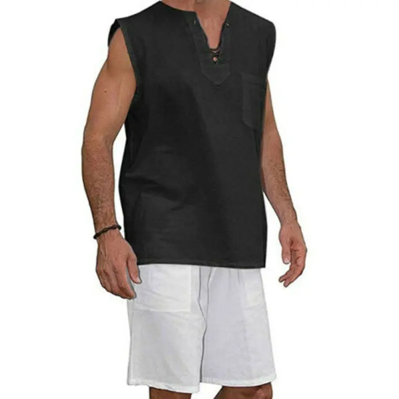 Майка мужская из хлопка и льна модная тенниска без рукавов модный топ в стиле
