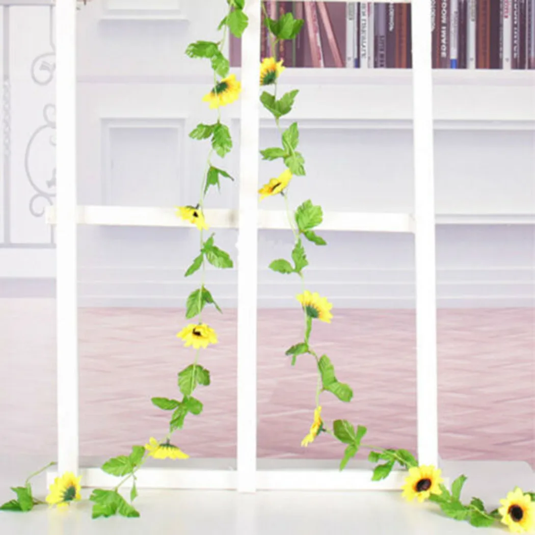 

Fake False Flowers Artificial Sunflower Garland 7.54 Ft Garden Wall Decor