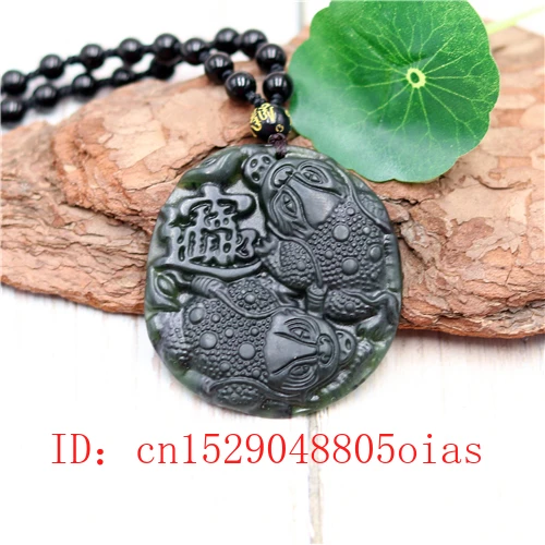 Natural Black Green Chinese Jade Wealth Pendant Beads Necklace Charm Jewelry Obsidian Carved Toad Amulet Gifts for Her Men | Украшения и