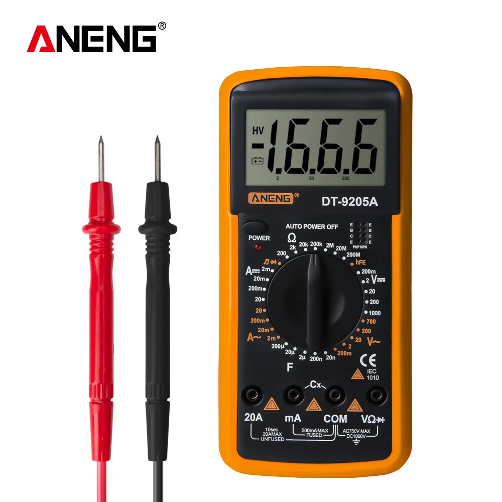 Multímetro Digital DT9205A, probador de transistores CA/CC, medidor de prueba eléctrico esr NCV, rango automático Profesional analógico