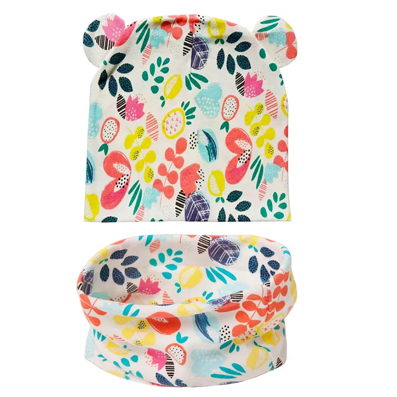 

New Fashion Ear Cap Children Scarf Hat Sets Baby Head Cover Autumn Winter Kids Beanies Set Cotton Children Hat