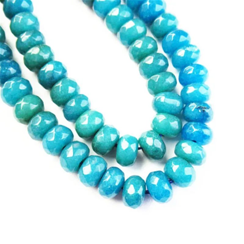 

(Free Shipping) 1 Strand 36.8g Faceted Blue Jades Rondelle 8x5mm Loose Beads 15.5 " SK60291
