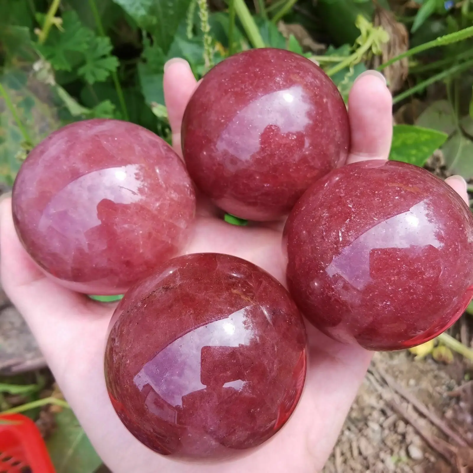 

Natural Strawberry Quartz sphere Crystal Ball reiki Healing 1pc