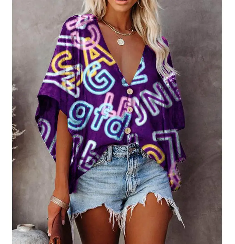 2021 Летняя женская одежда Повседневная блуза топы с буквенным принтом больших