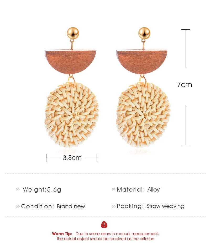 Европа и Америка преувеличенные геометрические плетеные серьги из ротанга