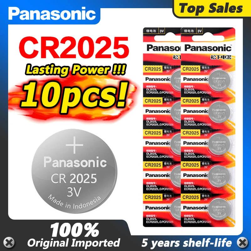 Panasonic Оригинал 10 шт./лот cr 2025 3V литиевая cr2025 Кнопочная батарея для монет
