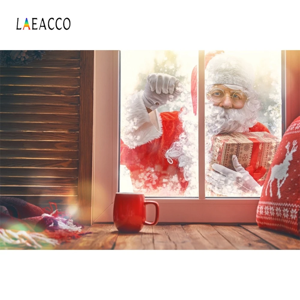 Laeacco рождественские фотографии фоны Санта Клаус окно венок подсвечник Подушка