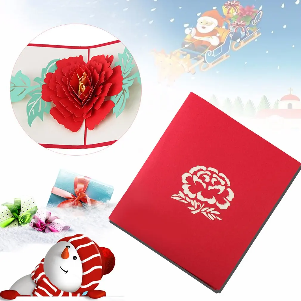 3D Pop Up Cards Beautiful Peony Flowers New Year Series Wedding Mother's Day Invitation Greeting Anniversary Souvenirs | Дом и сад