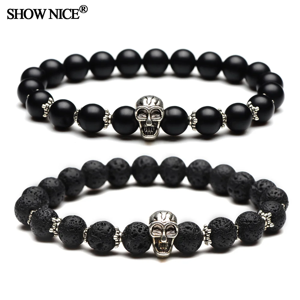 Красивые ювелирные изделия Череп панк хип хоп натуральный камень лава рок