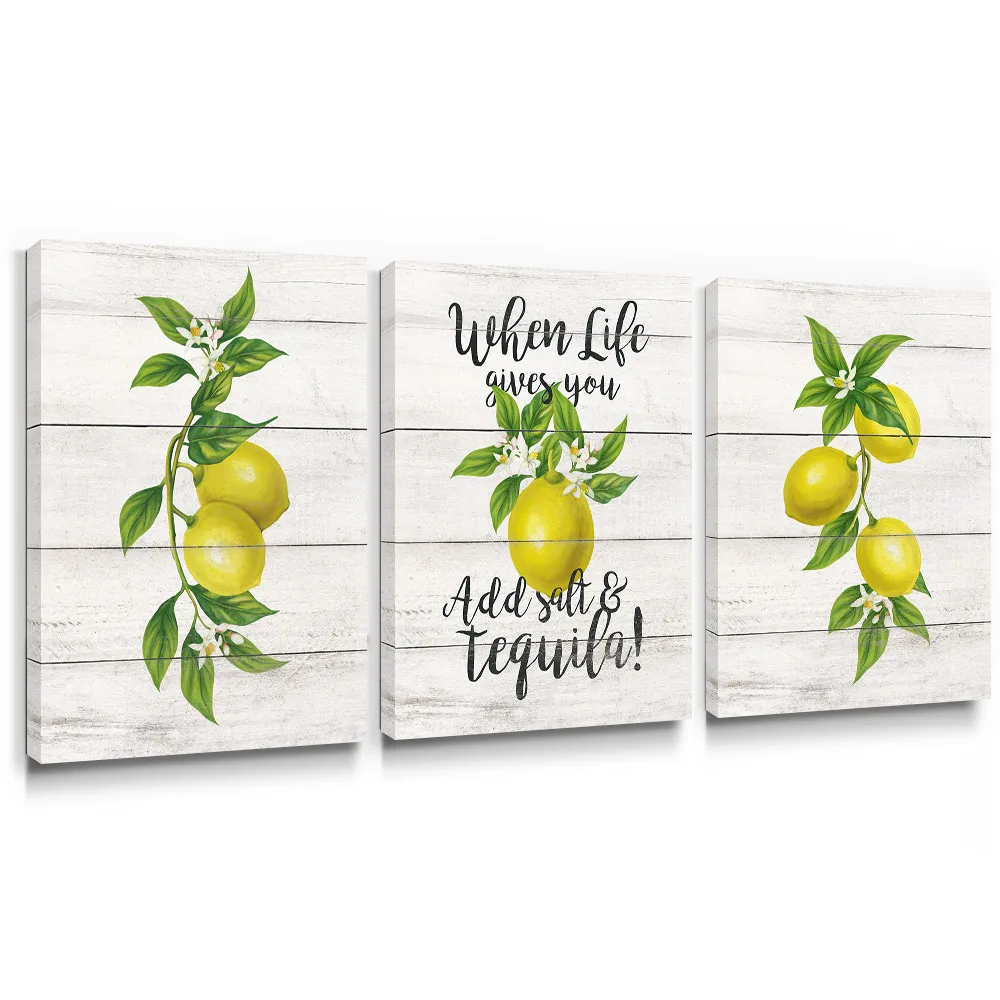 

Lemon Wall Art Canvas Painting Botanical Poster for Dining Room Fruit Kitchen Decor Picture Yellow Green Bathroom Prints Nordic