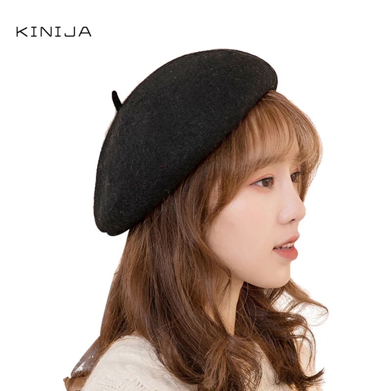 Новинка женская теплая осенне зимняя шерстяная однотонная шапка однотонный