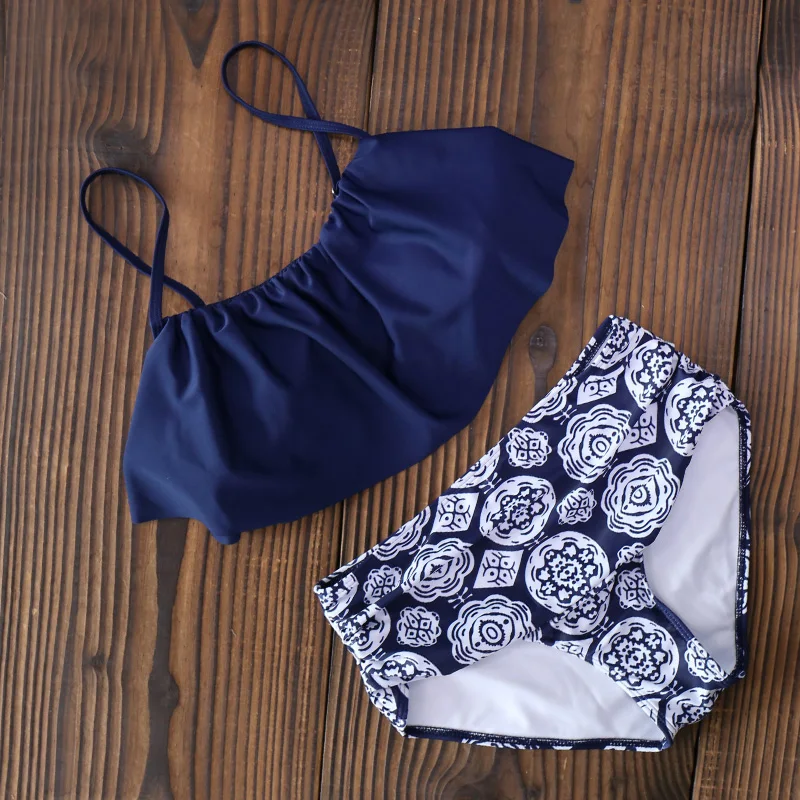 2018 бикини женские Купальники Высокая талия Купальник Холтер сексуальный ретро