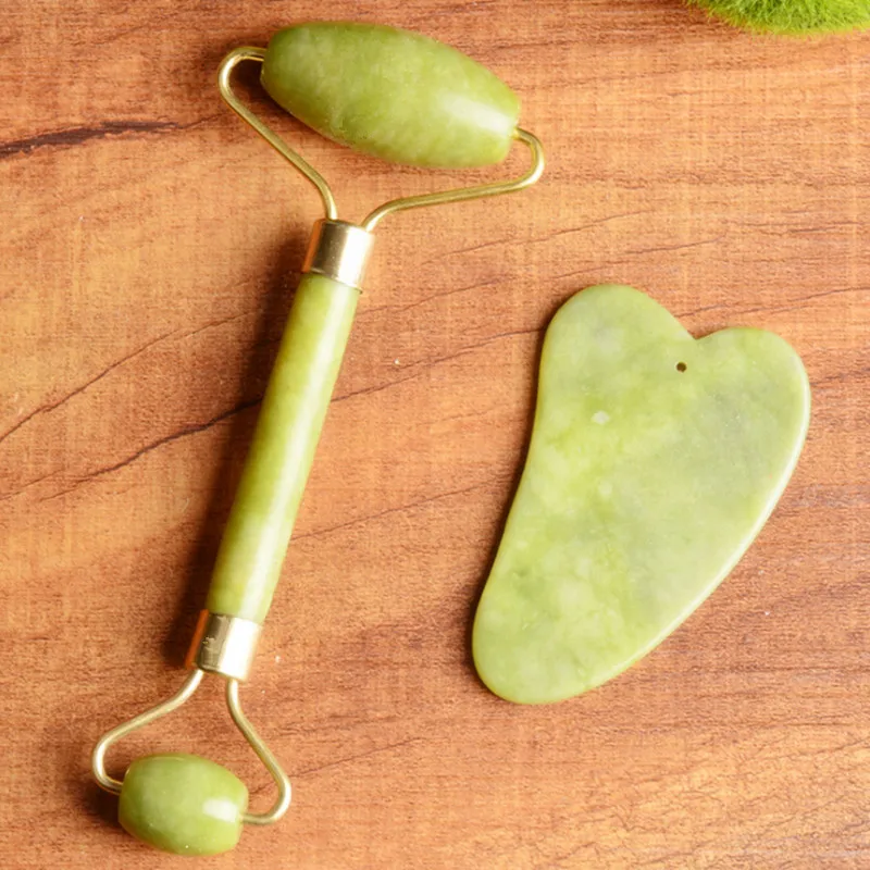 2Pcs Facial Massage Jade Roller Face Neck Natural Stone Health Care Body Gua Sha Board Beauty Tool Set | Красота и здоровье