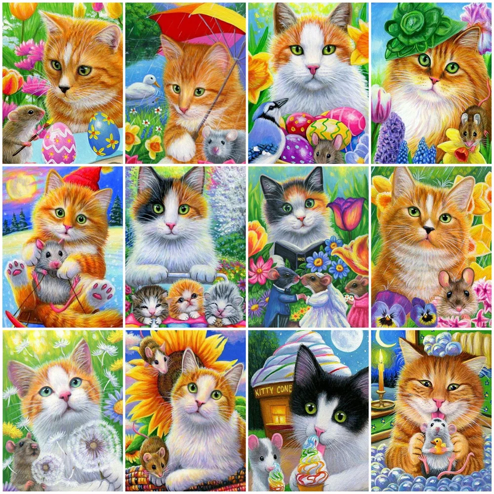 

HUACAN Oil Painting By Numbers Cat Animal Acrylic On Canvas DIY Frame Wall Art Picture By Numbers Flower Children's Room Decor