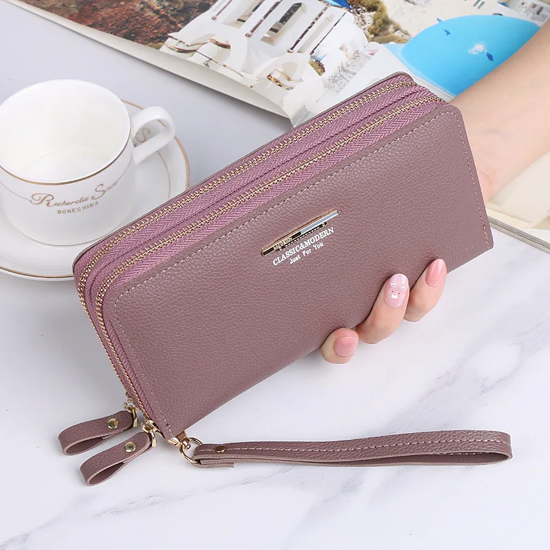 

New Fashion Lychee Wallet Ladies Double Zipper Wallet Long Women's Wallet Korean Version of Change Bag Mobile Phone Bag