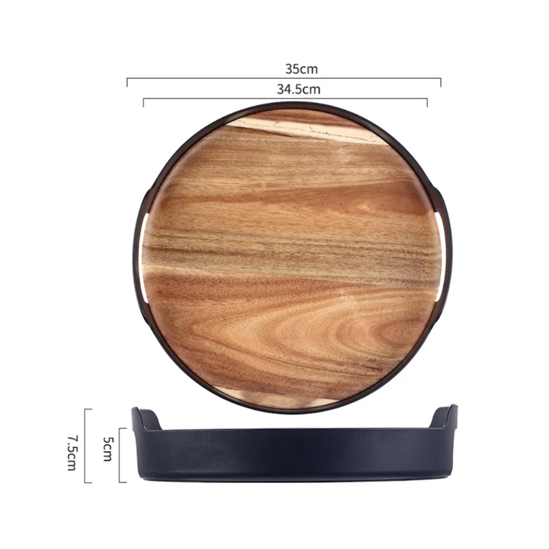 2 в 1 Круглый съемный деревянный поднос с пластиковыми ручками |