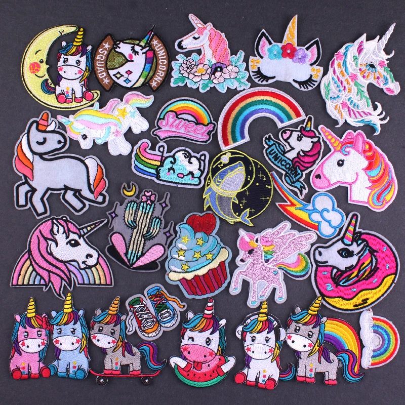 Вышитые нашивки с единорогом для одежды аксессуары утюга аппликация