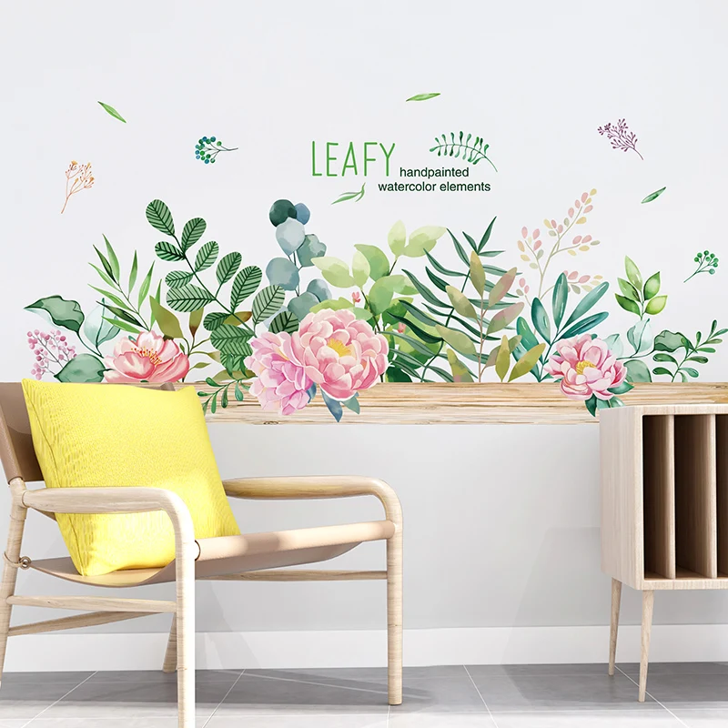 Виниловые наклейки на стену с листьями и травой стикеры сделай сам для цветов