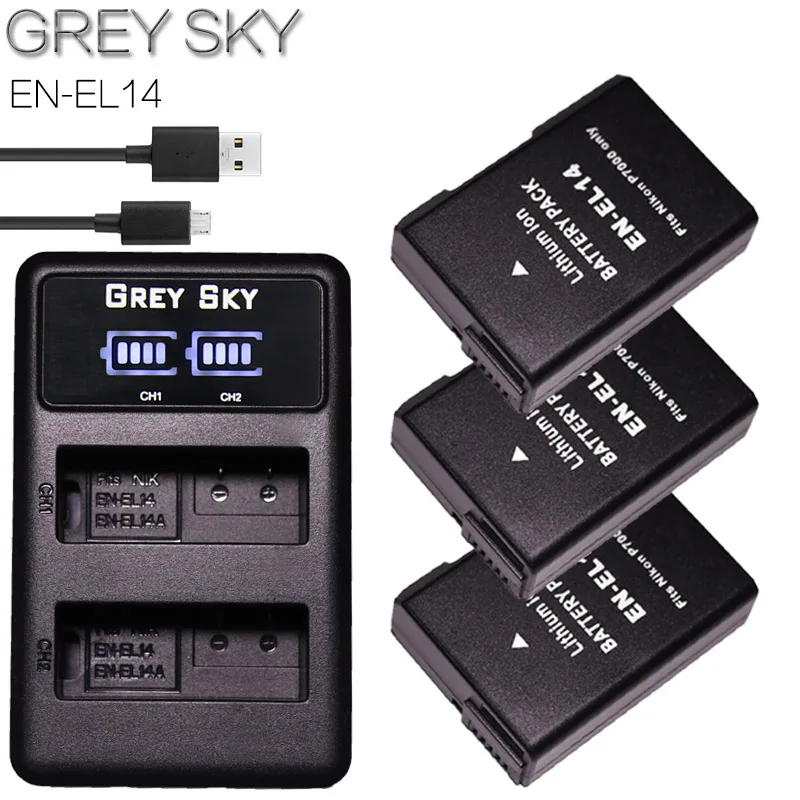 charger and 3battery 2 шт. EN-EL14 EN-EL14a ENEL14 RU EL14 EL14a Батарея+ ЖК-дисплей USB Dual Зарядное устройство для Nikon D3100 D3200 D3300 D5100 D5200 D5300 P7000 - Цвет: charger and 3battery