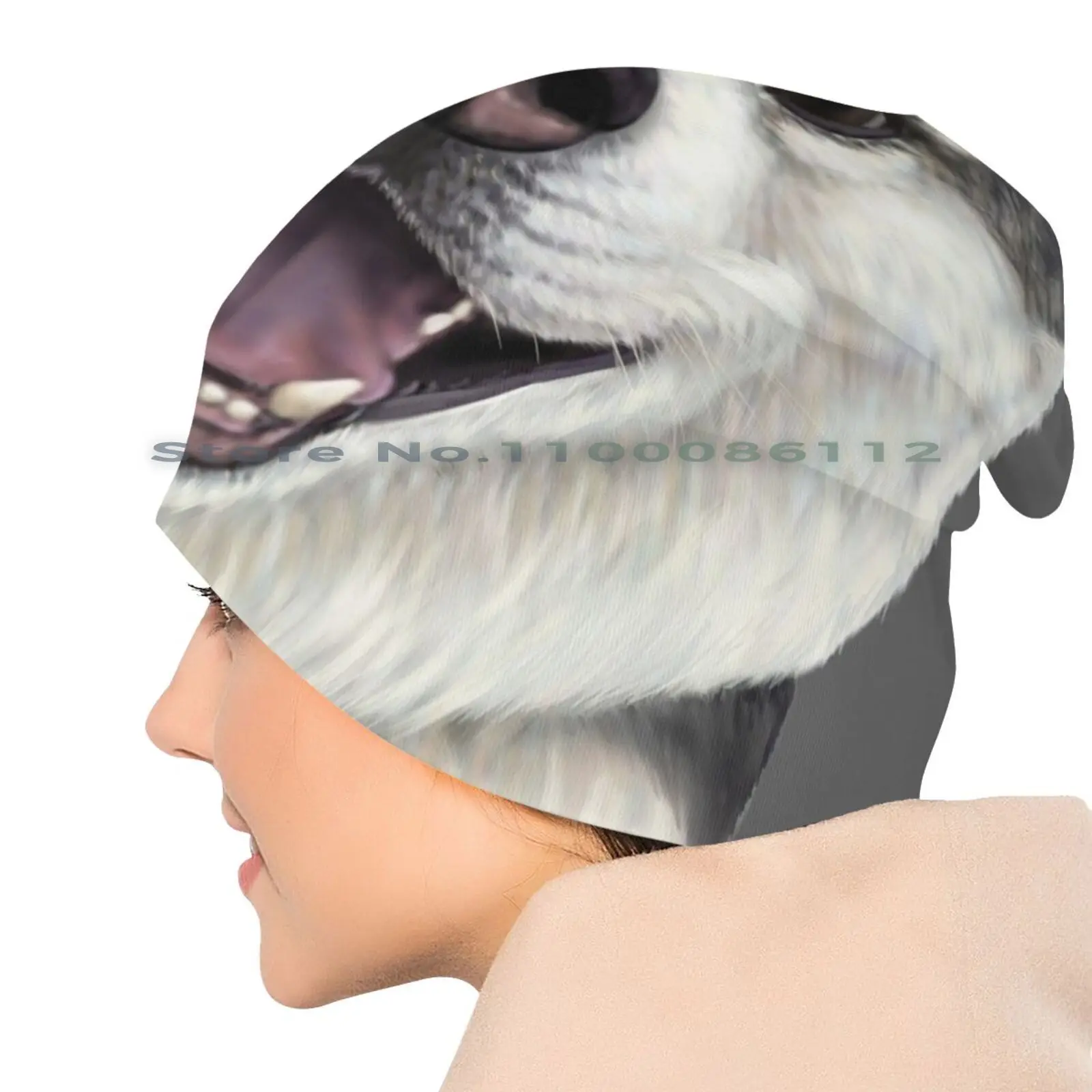 Облегающие шапки с изображением Сибирского Хаски для крупного плана вязаная