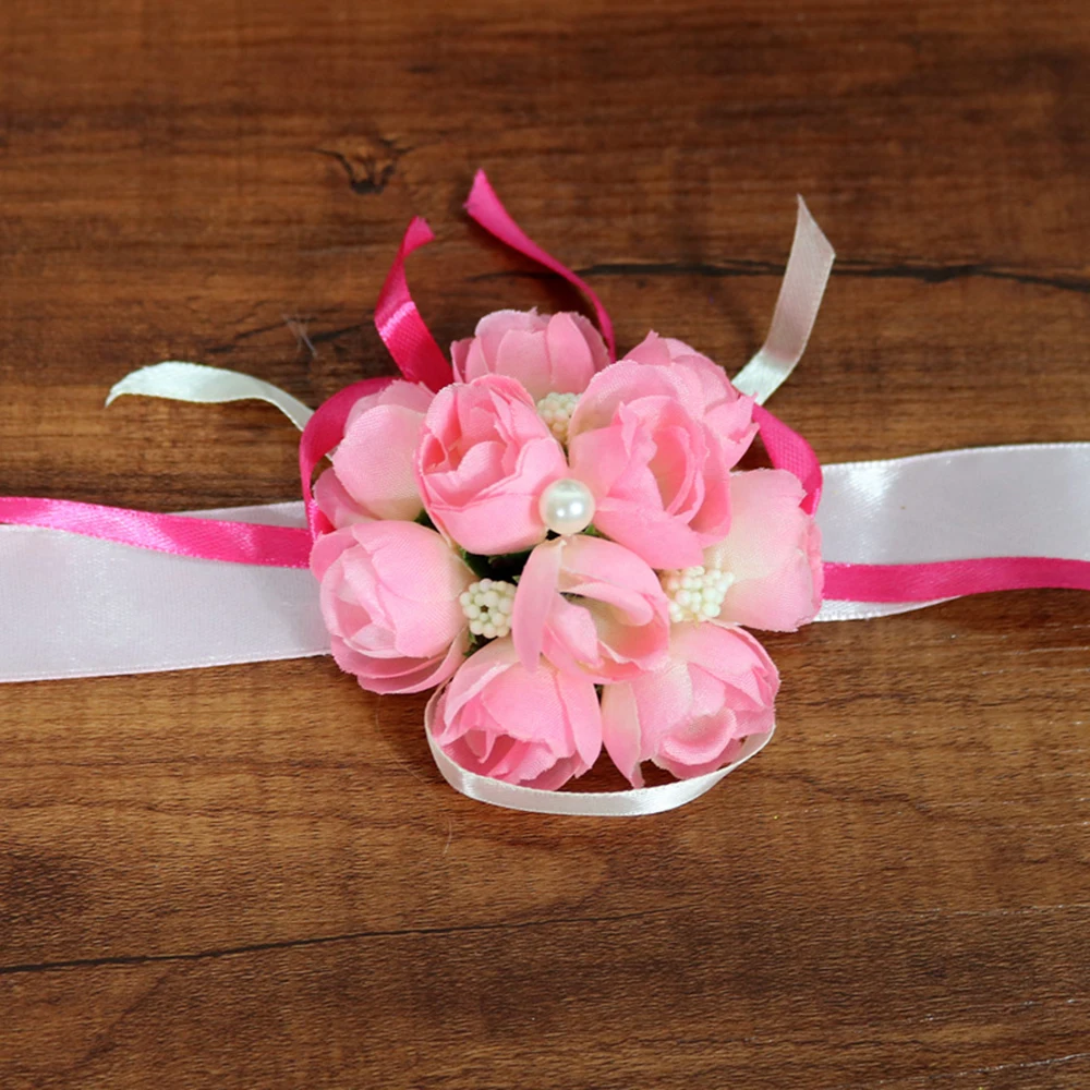 Свадебная бутоньерка на запястье для подружки невесты браслет цветок рука и