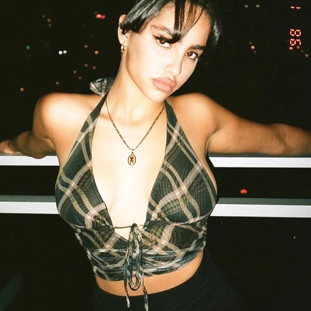 

Женский клетчатый костюм в полоску, облегающая контрастная плиссированная юбка на бретельках с высокой талией и принтом, летний уличный ко...