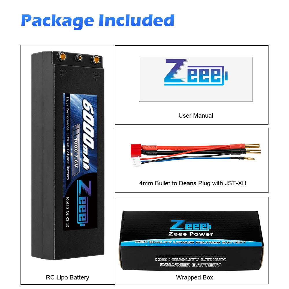 Zeee Lipo батарея 7,6 V 6000mAh 100C RC Lipo батарея с 4 мм Bullet Deans Вилка лодка зарядное устройство для RC автомобиль грузовик Truggy