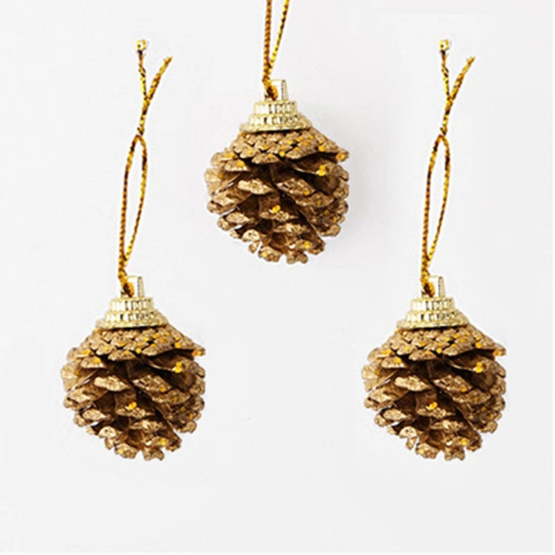 6Pcs Christmas Bell Decoration Tree Pendant Jewelry New Year Gift Box Pine Cone |