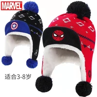 disney marvel cotton hat for boys children keep warm winter outdoor thick knitted stuffed hat scarves spider man kids gifts