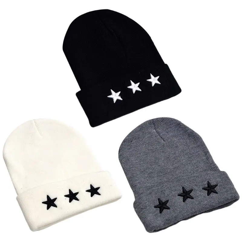 

Unisex Leisure Knitted Hat Female Warm Cotton Blends Hat Women's Winter Cap Men Embroidery Stars Hip Hop Skullies Beanies Girls