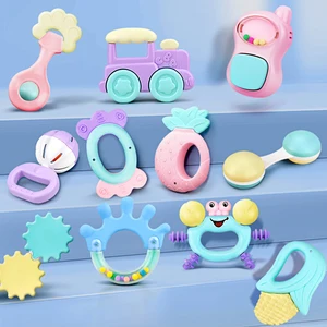 Прорезыватель для зубов, игрушки на кроватку, погремушка с колокольчиком, мягкий, розовый, синий, животное, ручной звенящий колокольчик, музыкальный звук, для новорожденных, 0-12 месяцев