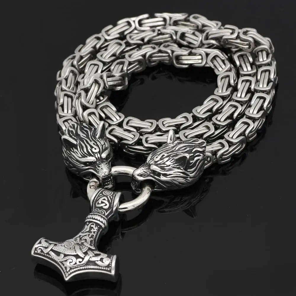 Chain pendant J Мужское ожерелье из нержавеющей стали с головой волка и подвеской в виде воина викинга - Окраска металла: Chain pendant J