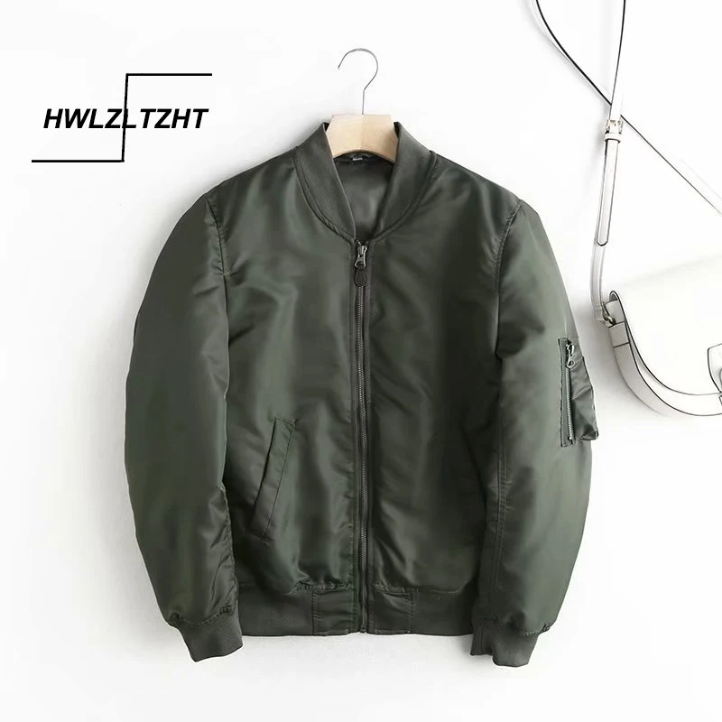 

HWLZLTZHT 2021 Winter Women Baseball Jackets Casual Basic Coat Zipper Loose Bomber Jacket Female Outwear Tops Chaqueta Mujer